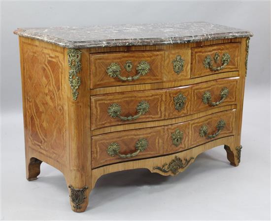 A Louis XV style parquetry serpentine commode, W.4ft 3in. D.2ft H.2ft 10in.